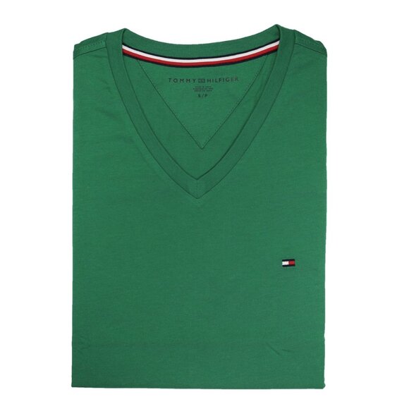 NWT TOMMY HILFIGER Men SS V Neck Classic Fit T-Shirt Tee Cotton Green MSRP $36.5 - Picture 1 of 1